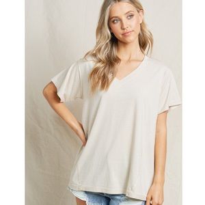Taupe Tan Tops Pigment Dyed Basic V-Neck Tee Spring Summer Tees